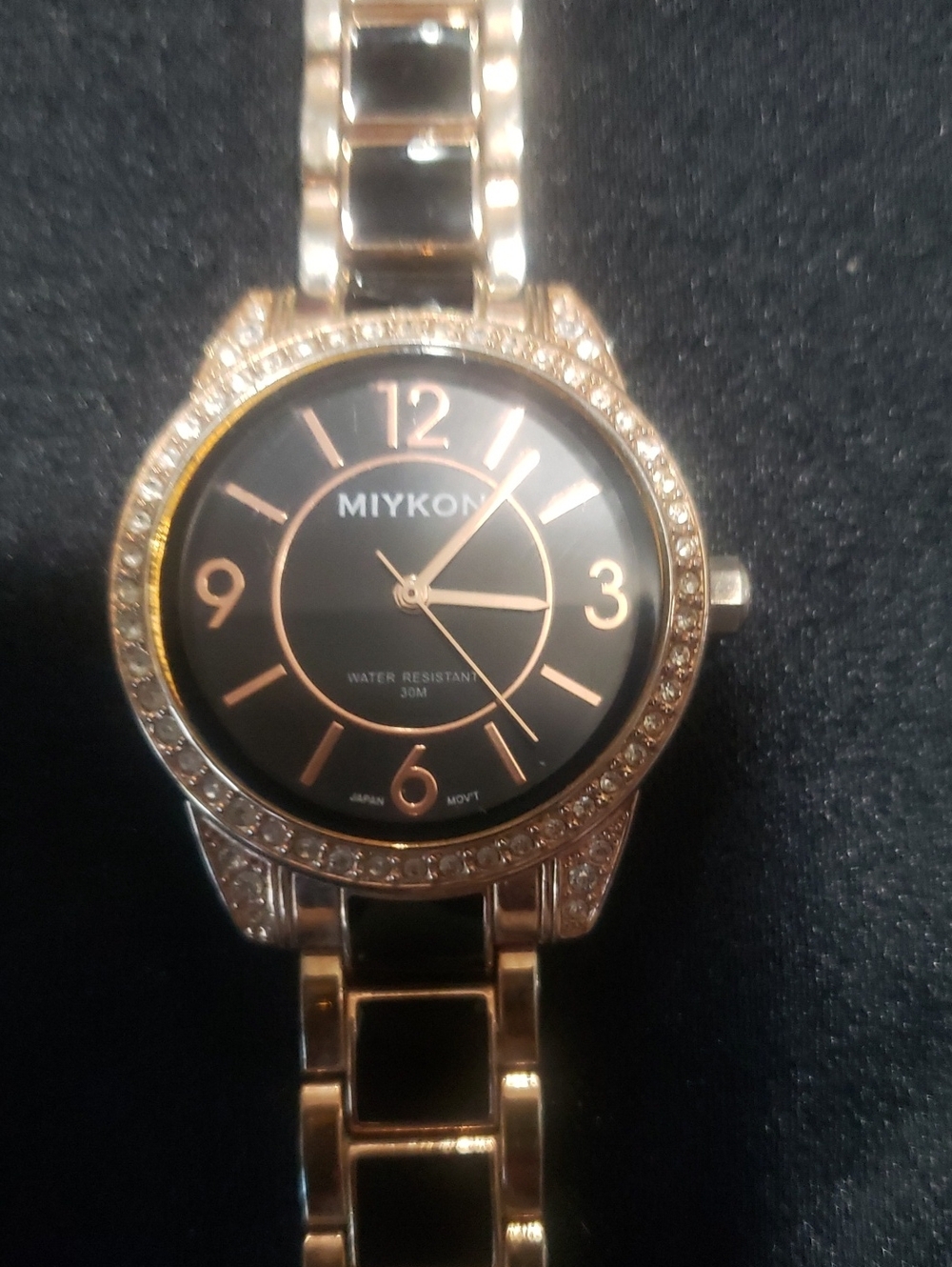 Miykon Ladies Watch Black Gold Rhinestones J4493